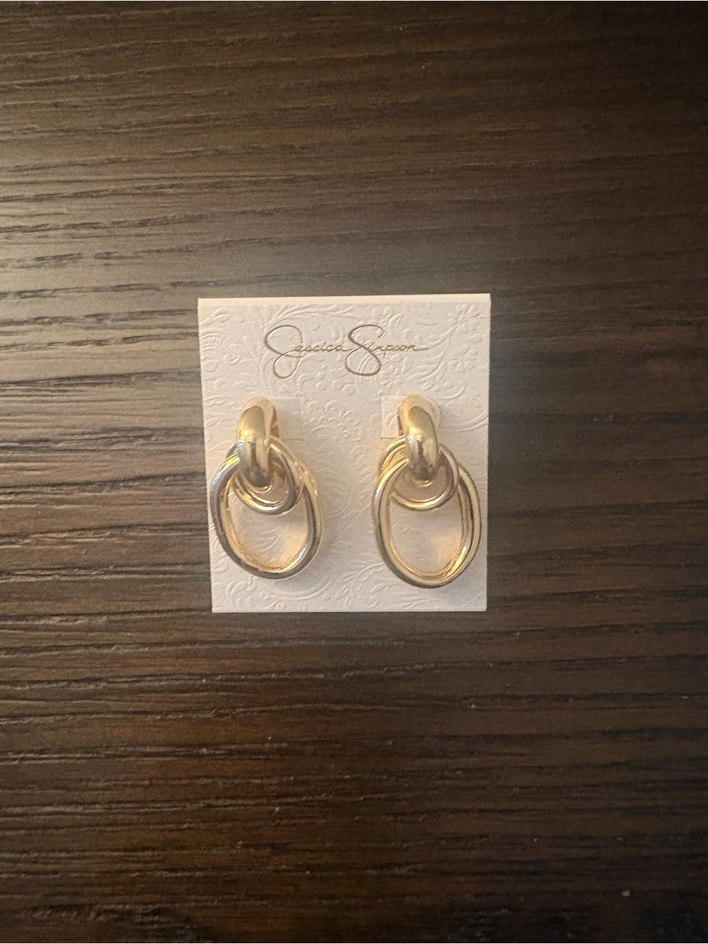 NEW Jessica Simpson Gold Interlocking Hoop Earrings